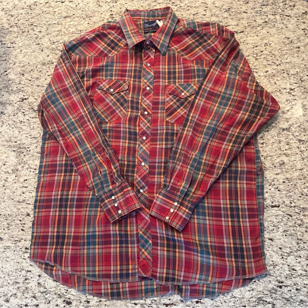 Vintage 90s Wrangler Pearl Snap Plaid Men’s Shirt XXL 19-37 X-Long Tails EUC